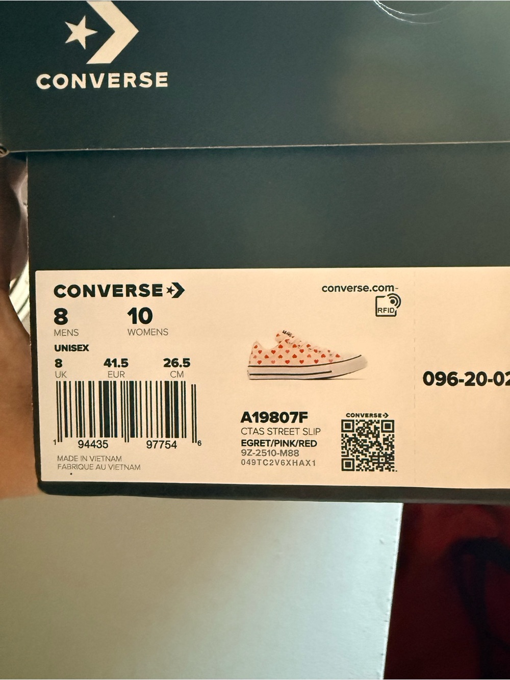 Converse Cream Low Top Sneakers with Pink and Red Hearts - Picture 2 of 2